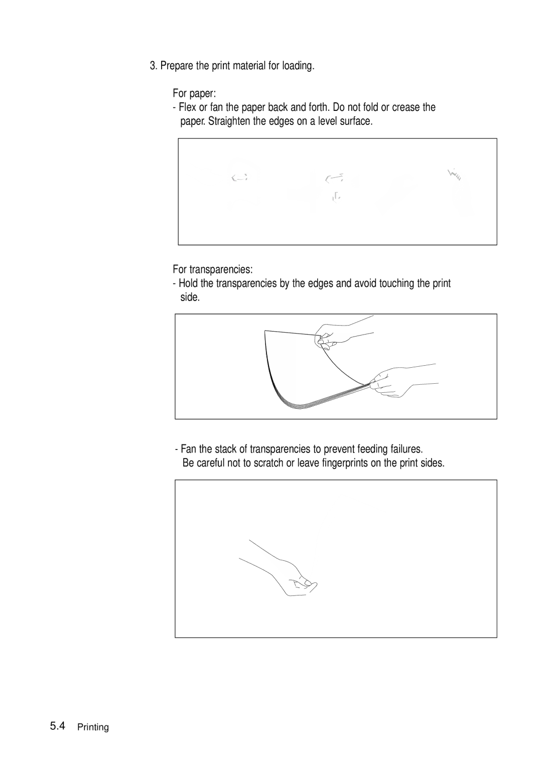 Samsung 4700 manual Prepare the print material for loading, For paper, For transparencies 