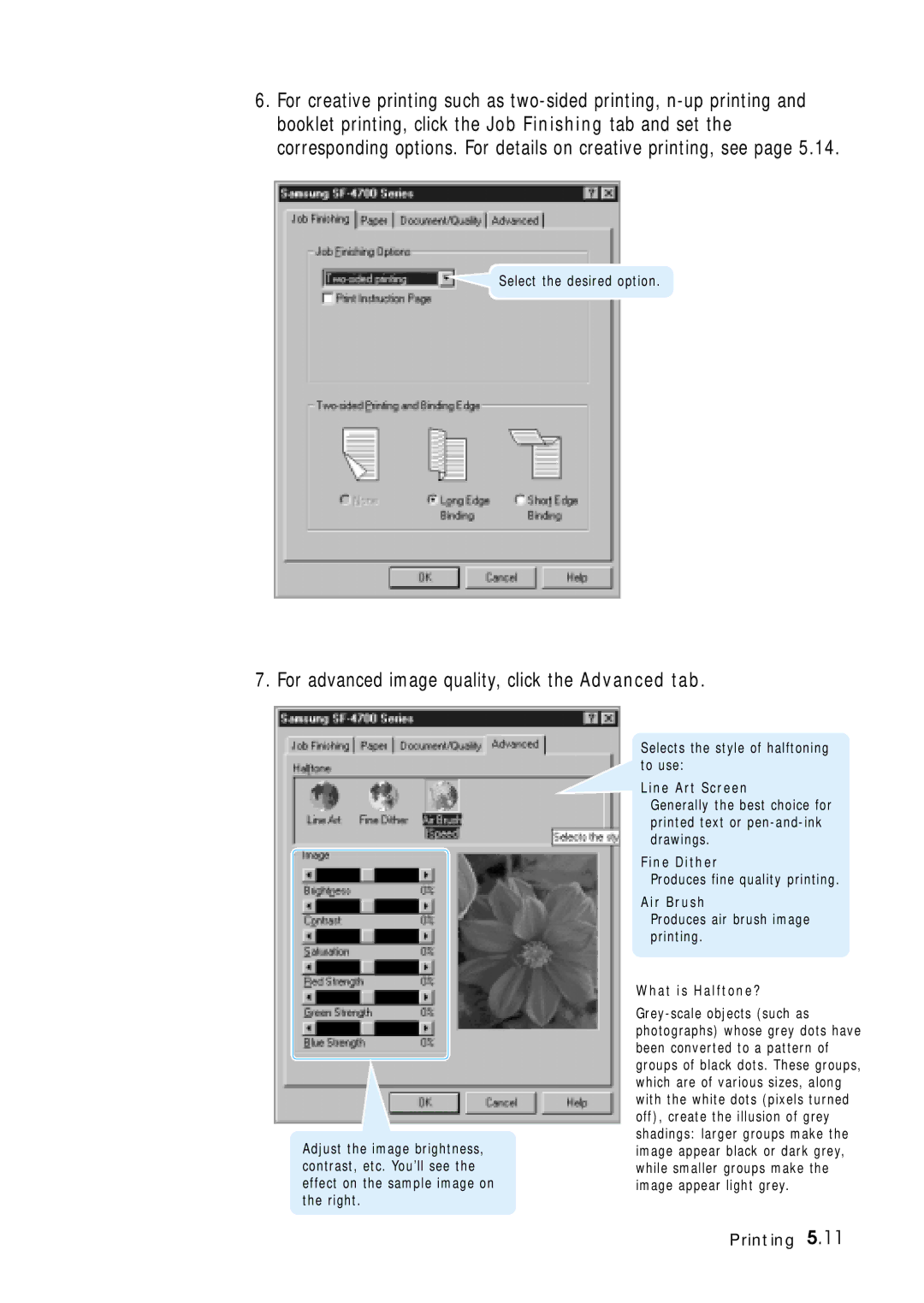 Samsung 4700 manual For advanced image quality, click the Advanced tab, What is Halftone? 