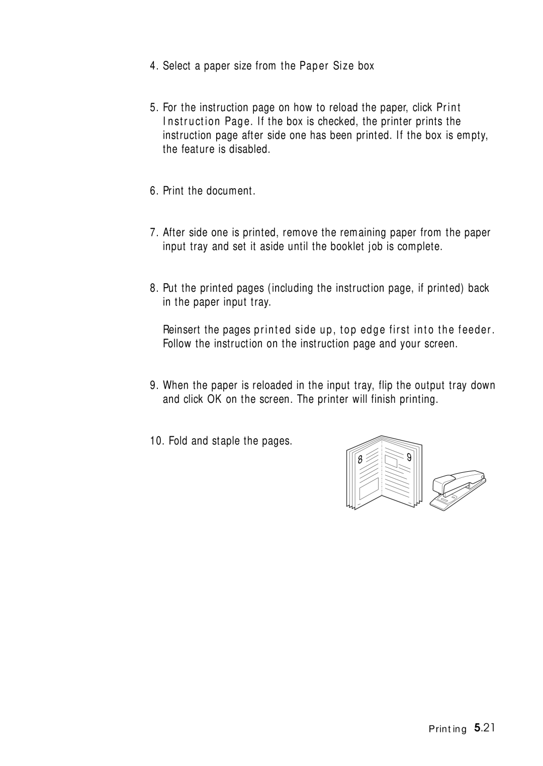 Samsung 4700 manual Select a paper size from the Paper Size box, Print the document, Fold and staple the pages 