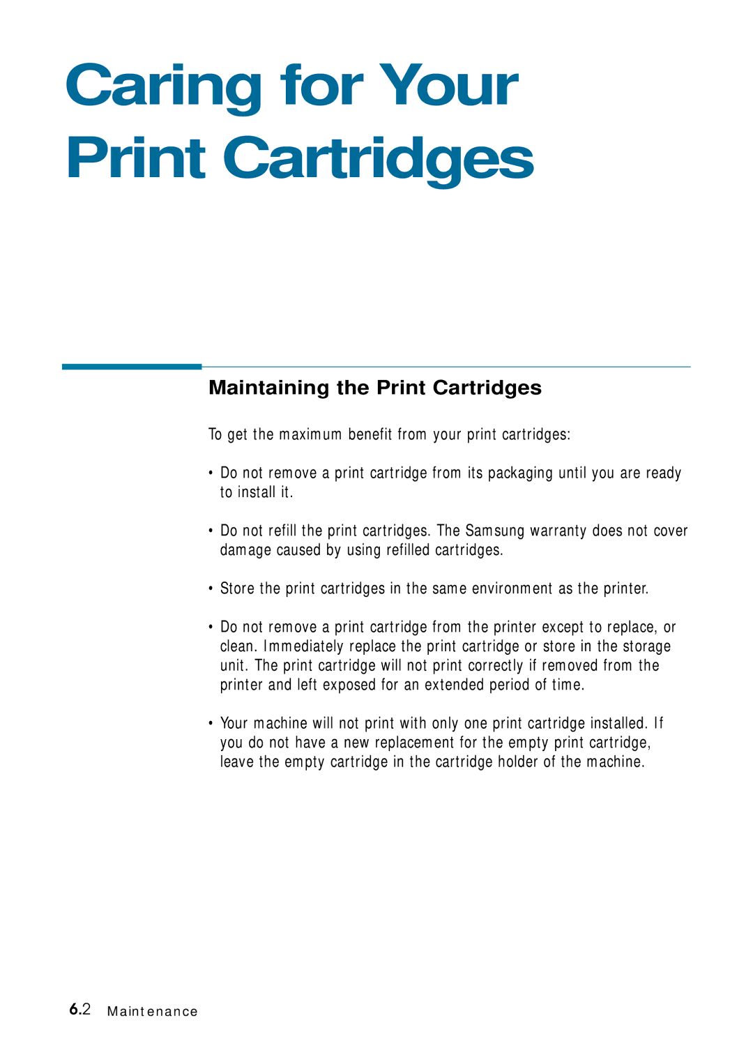 Samsung 4700 manual Caring for Your Print Cartridges, Maintaining the Print Cartridges 