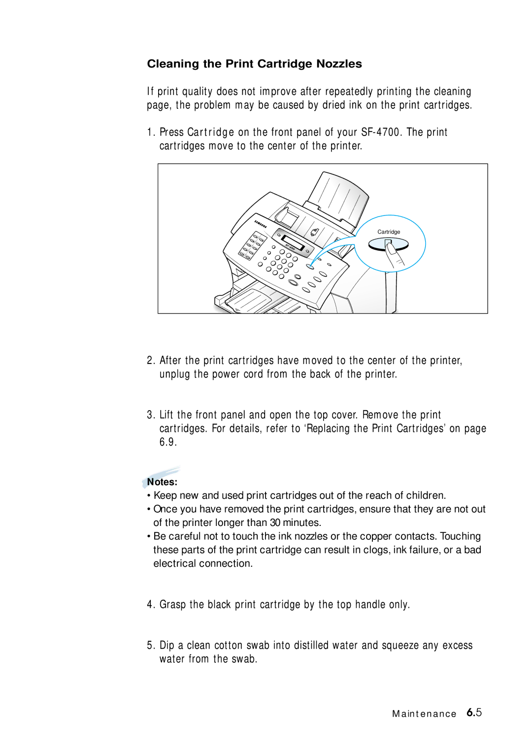 Samsung 4700 manual Cleaning the Print Cartridge Nozzles 