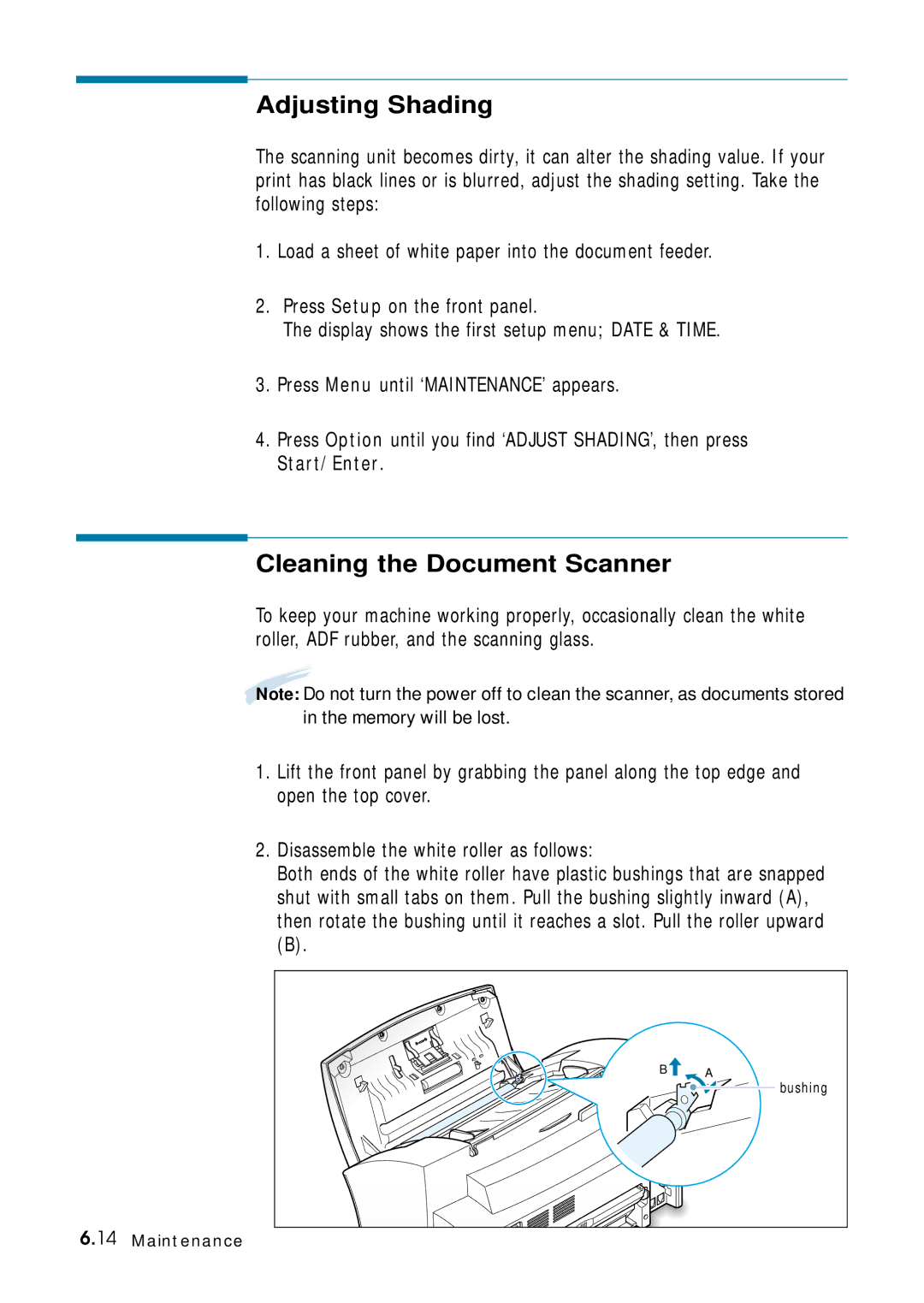 Samsung 4700 manual Adjusting Shading, Cleaning the Document Scanner 