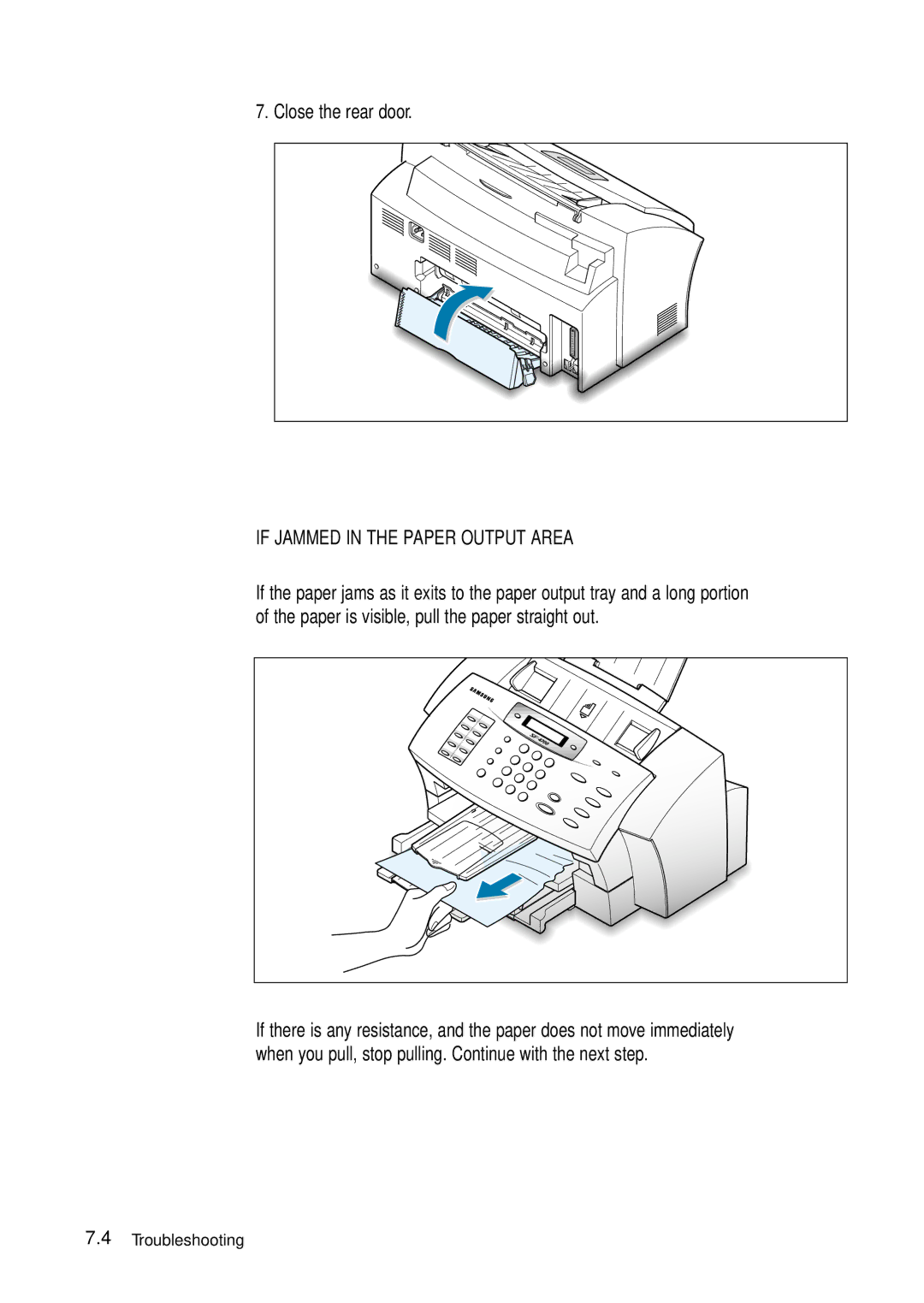 Samsung 4700 manual Close the rear door, If Jammed in the Paper Output Area 