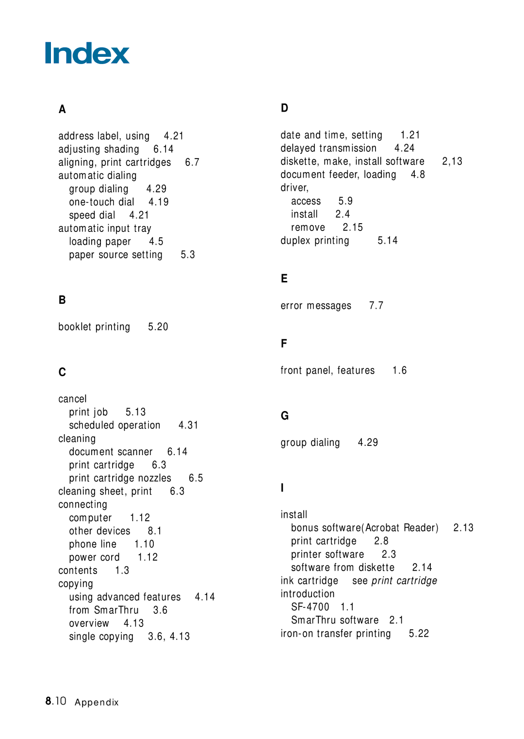 Samsung 4700 manual Index 