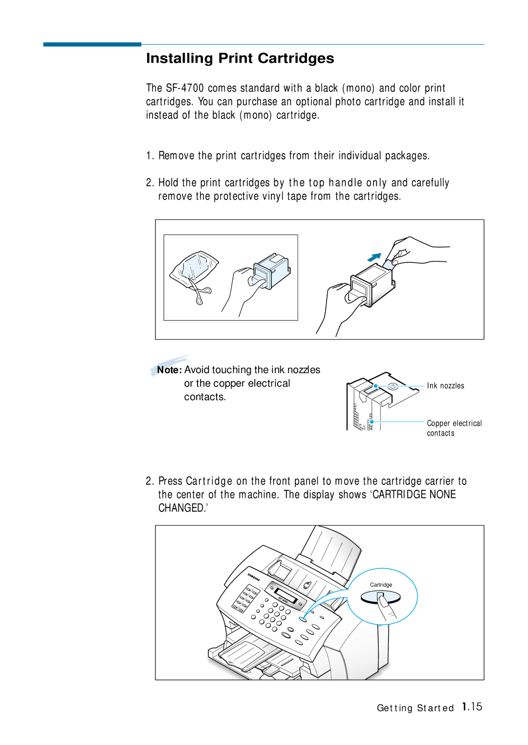 Samsung 4700 manual Installing Print Cartridges, Remove the print cartridges from their individual packages 