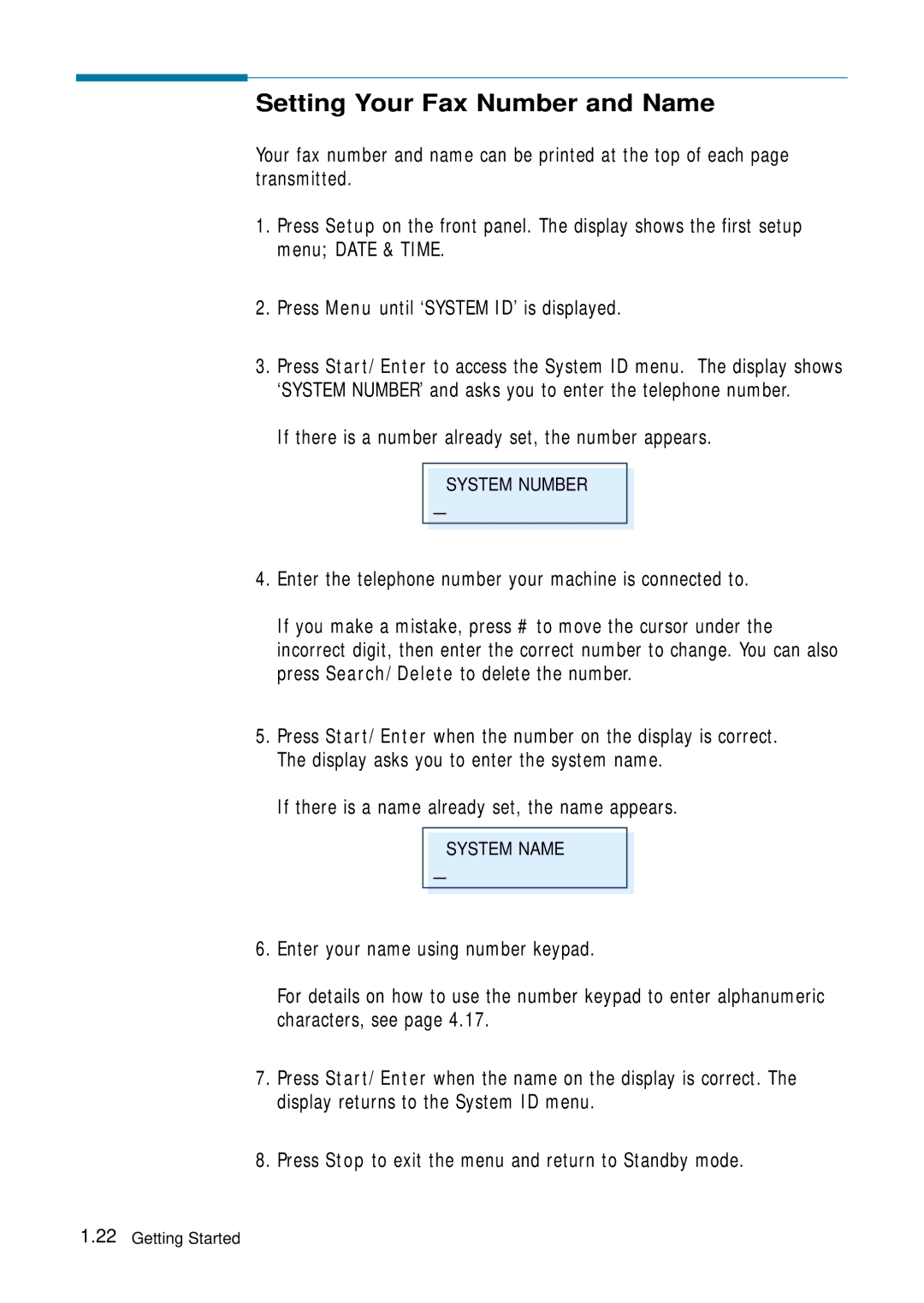 Samsung 4700 manual Setting Your Fax Number and Name, If there is a number already set, the number appears 