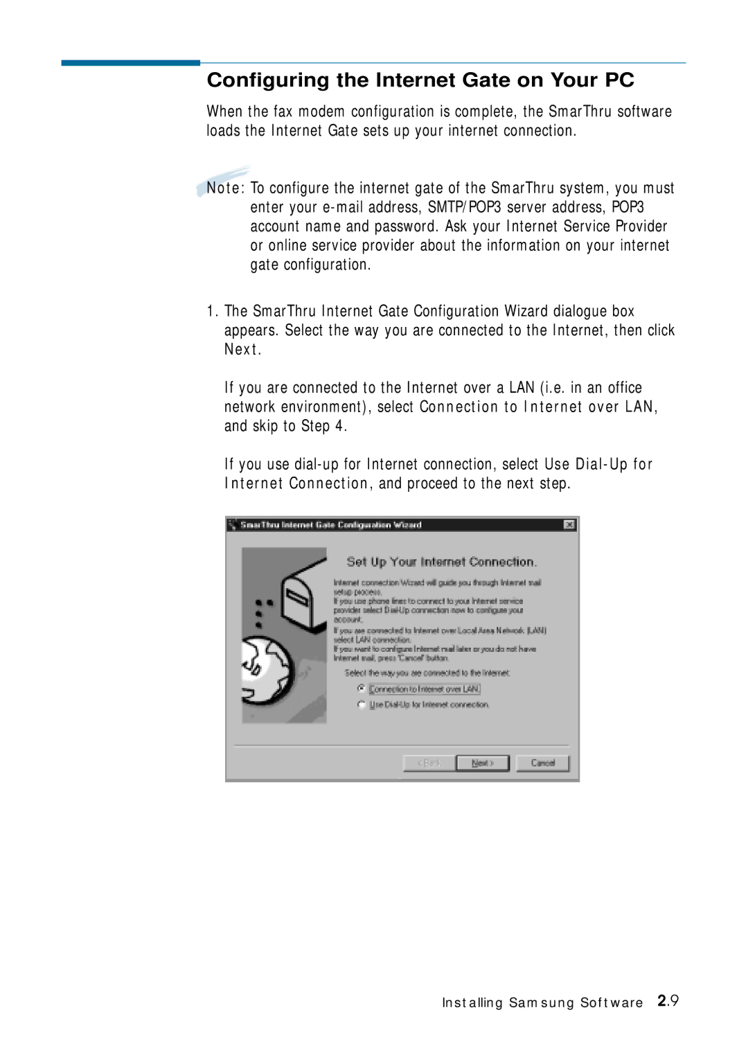 Samsung 4700 manual Configuring the Internet Gate on Your PC 