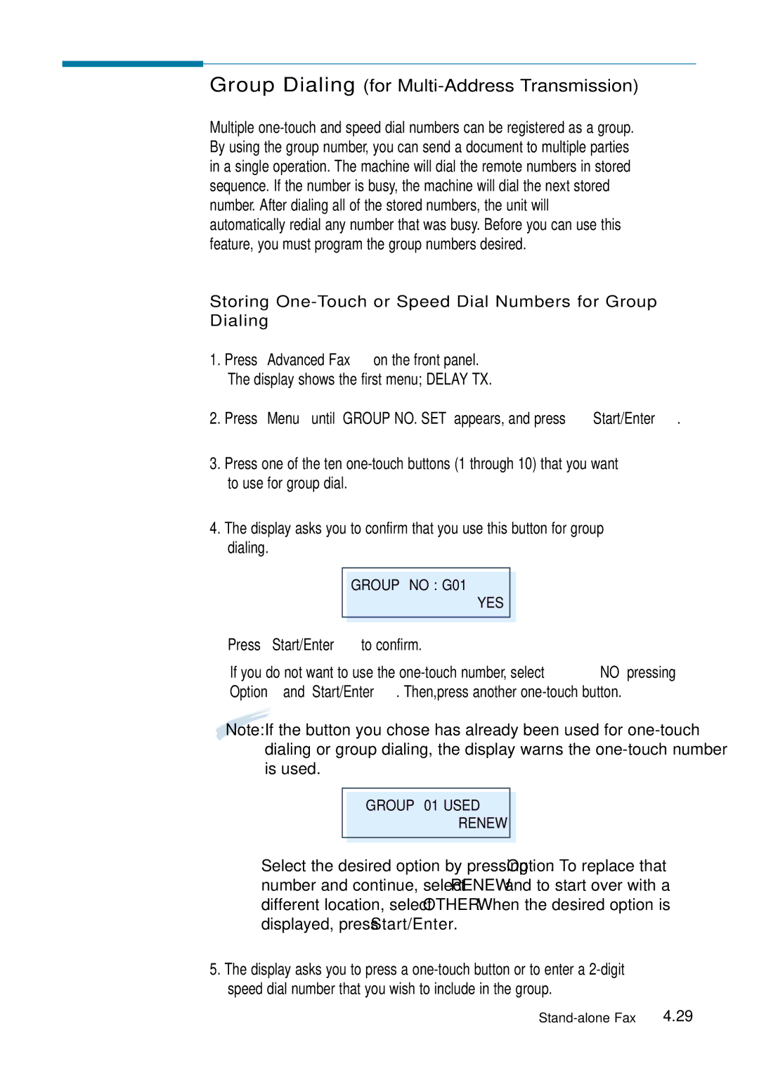 Samsung 4700 manual Group Dialing for Multi-Address Transmission, Press Start/Enter to confirm 