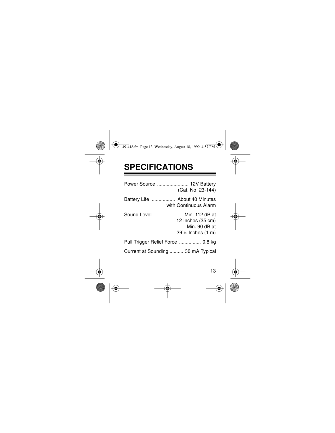 Samsung 49-418 owner manual Specifications 