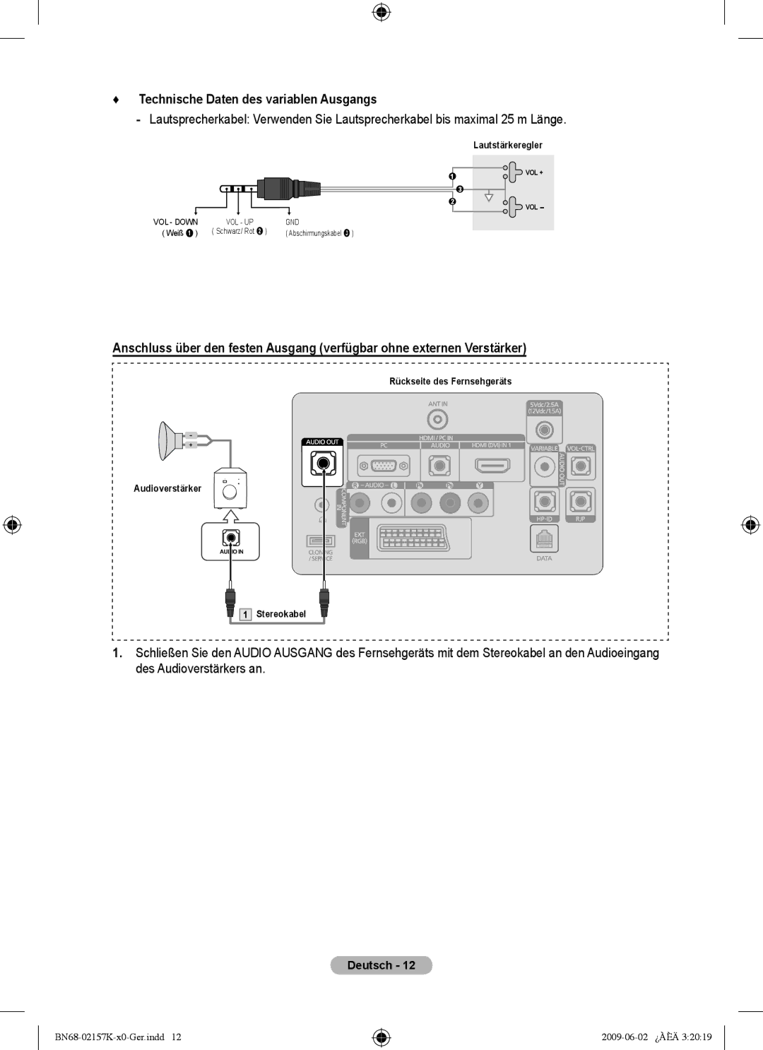 Samsung 5 installation manual Technische Daten des variablen Ausgangs 