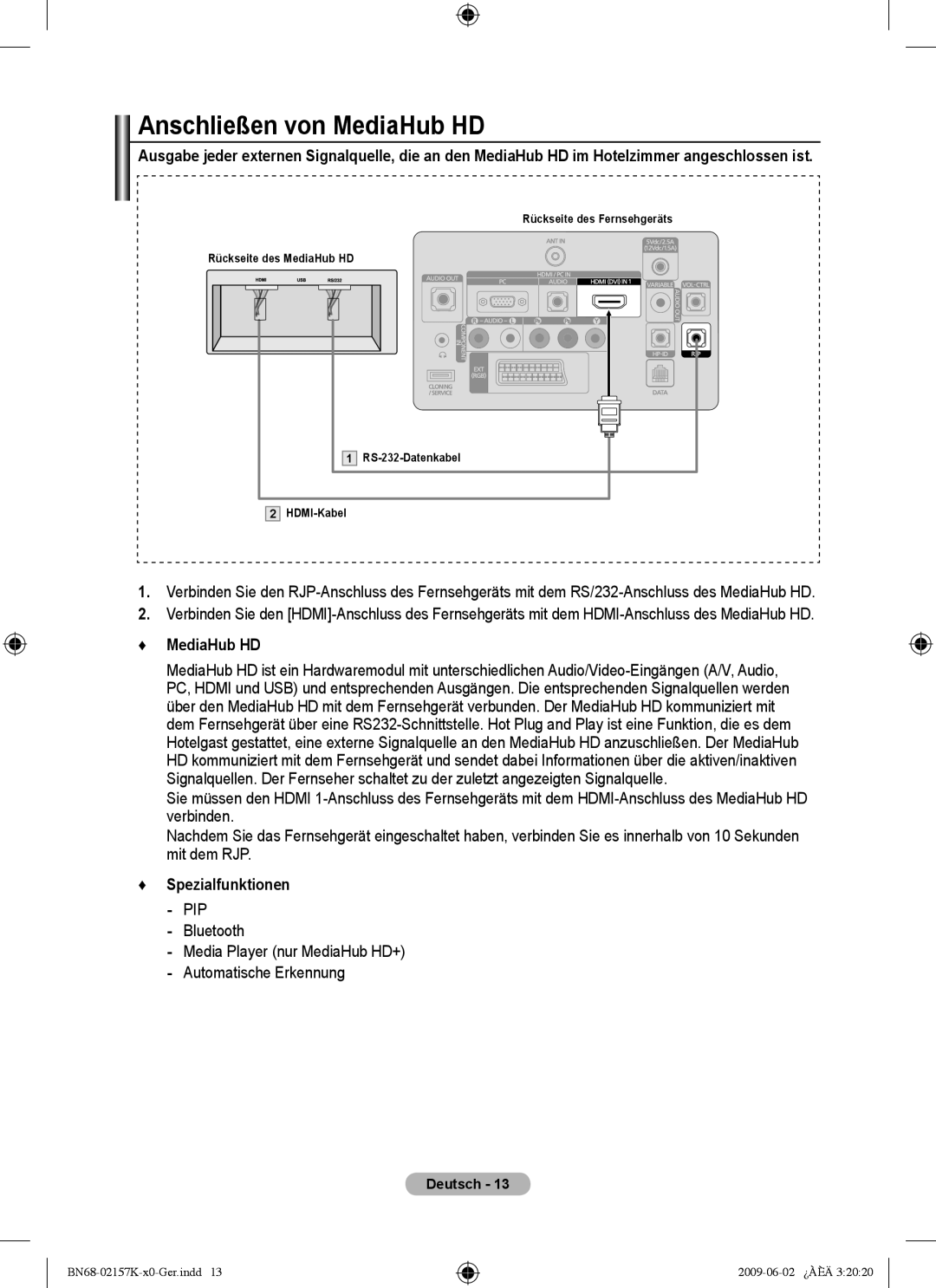 Samsung 5 installation manual Anschließen von MediaHub HD, Spezialfunktionen 