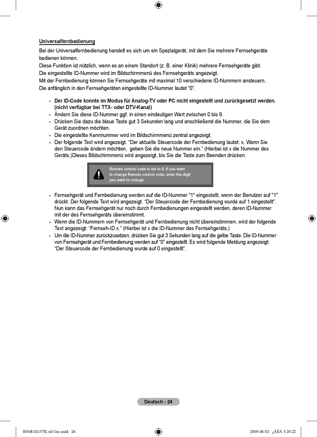 Samsung 5 installation manual Universalfernbedienung 