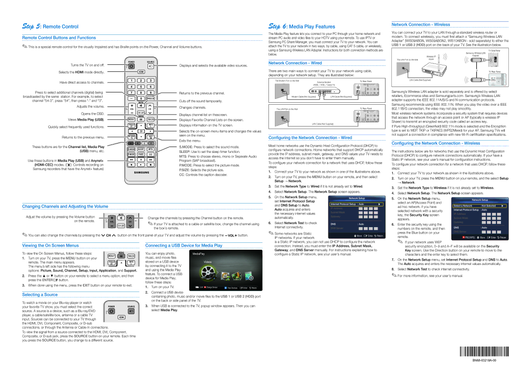 Samsung 5+ setup guide Remote Control, Media Play Features 