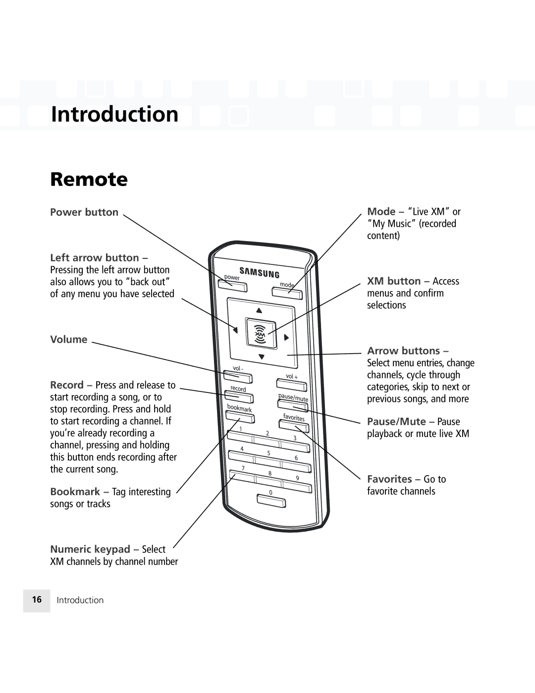 Samsung 50 manual Remote, Power button 