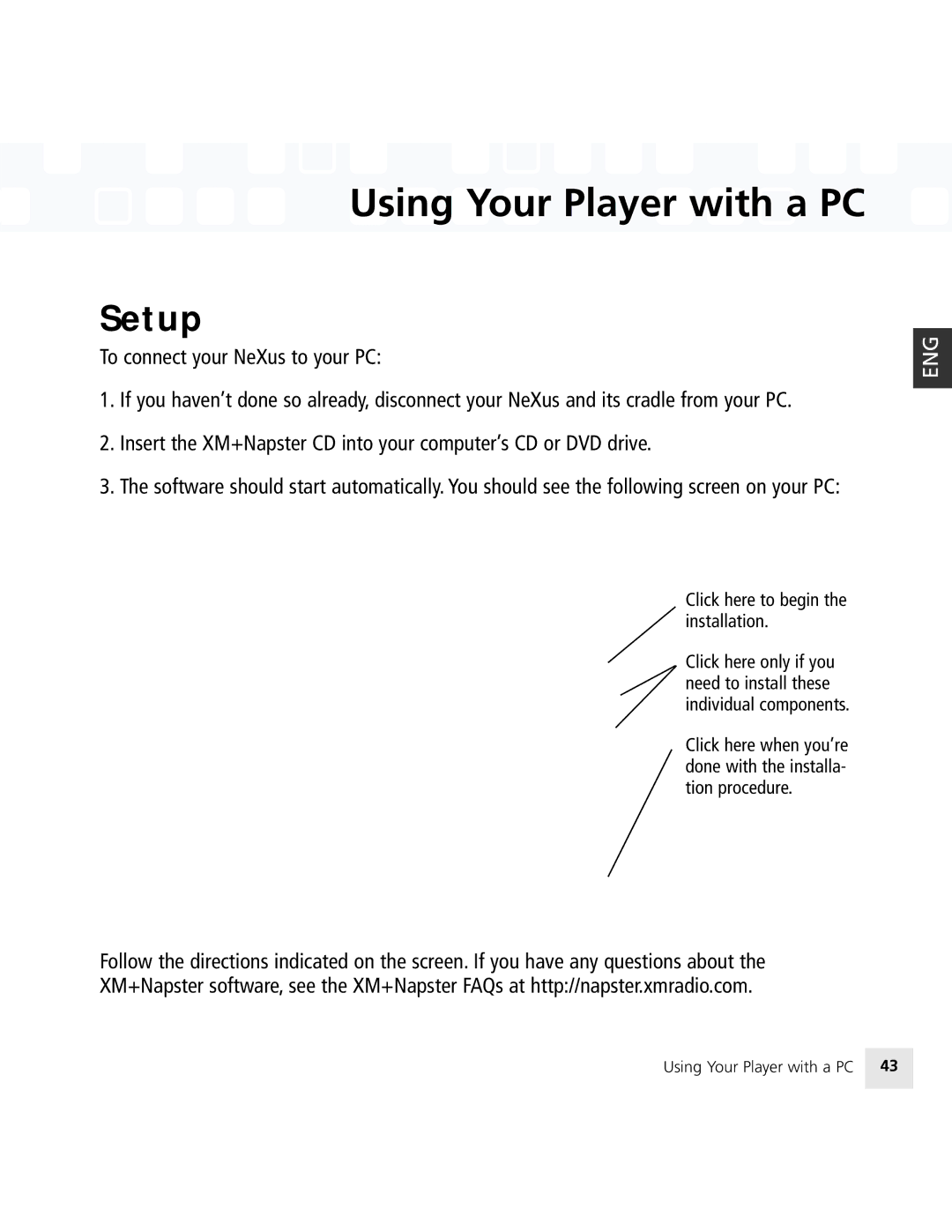 Samsung 50 manual Setup, Click here to begin the installation 