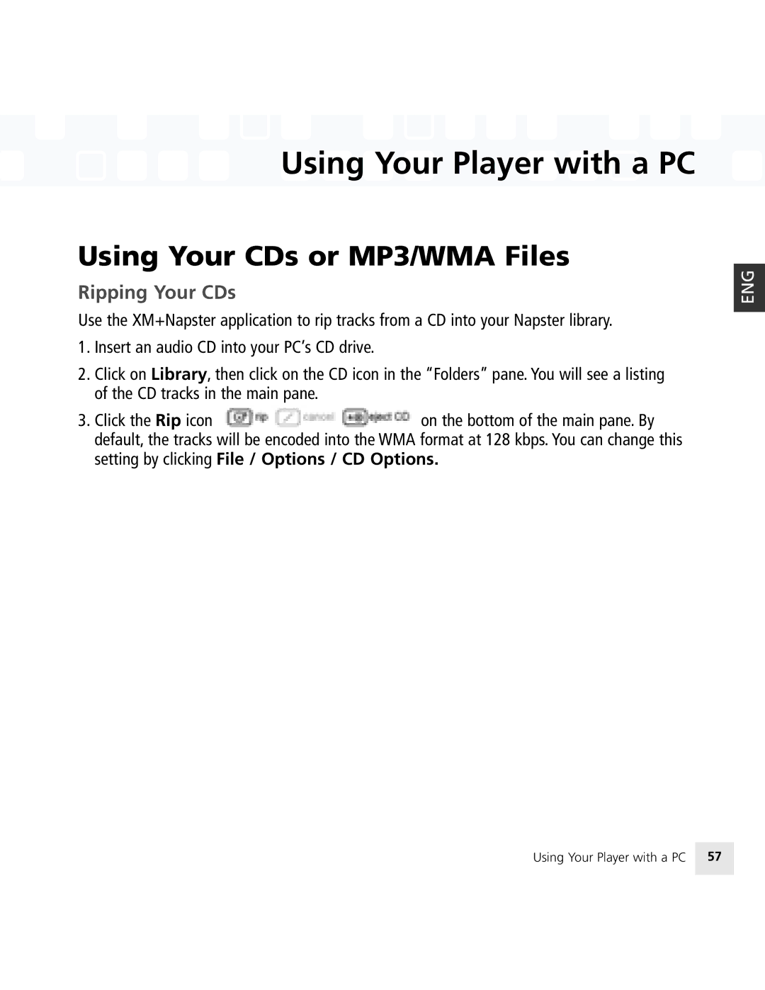 Samsung 50 manual Using Your CDs or MP3/WMA Files, Ripping Your CDs 