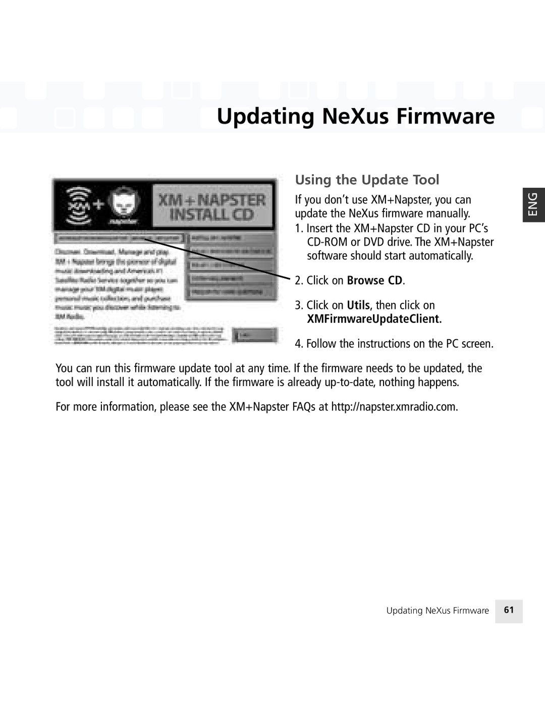 Samsung 50 manual Using the Update Tool, XMFirmwareUpdateClient 