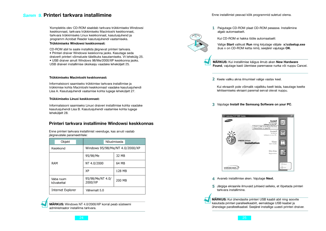 Samsung CLP-500N setup guide Samm 9. Printeri tarkvara installimine, Trükkimiseks Windowsi keskkonnast 