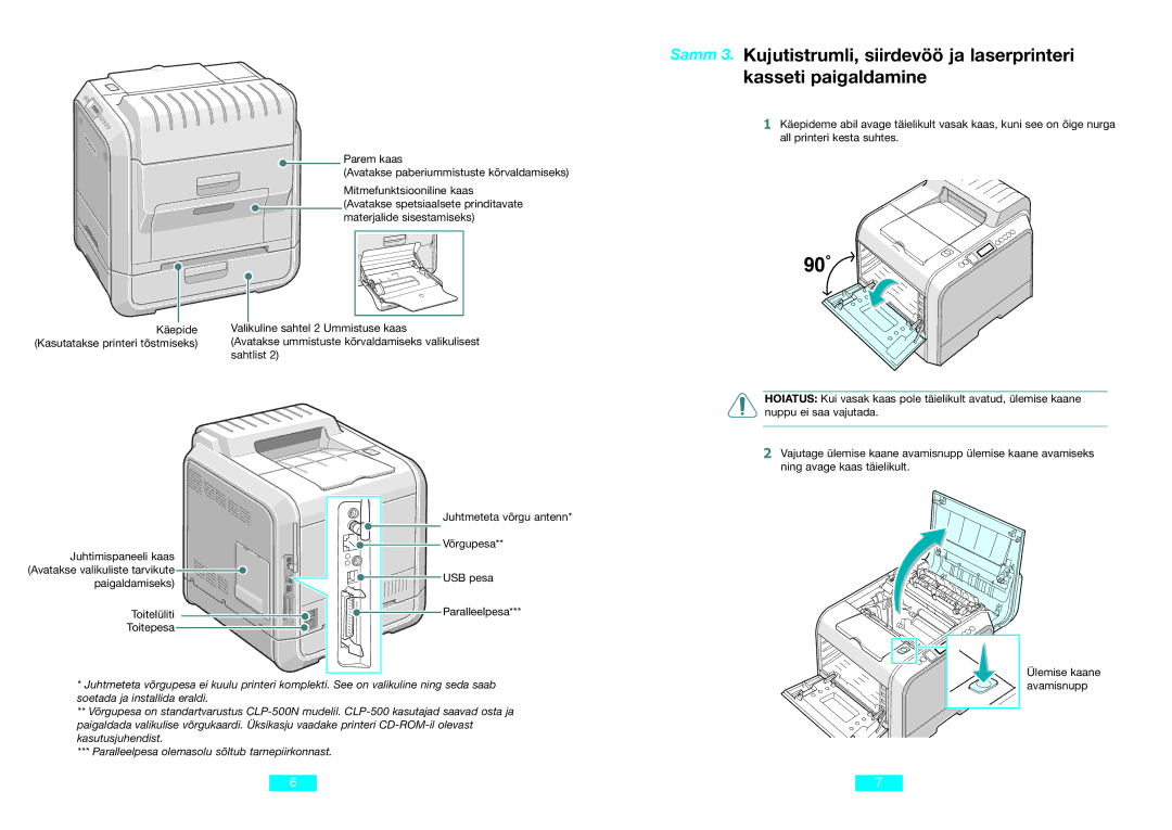 Samsung CLP-500N setup guide USB pesa 