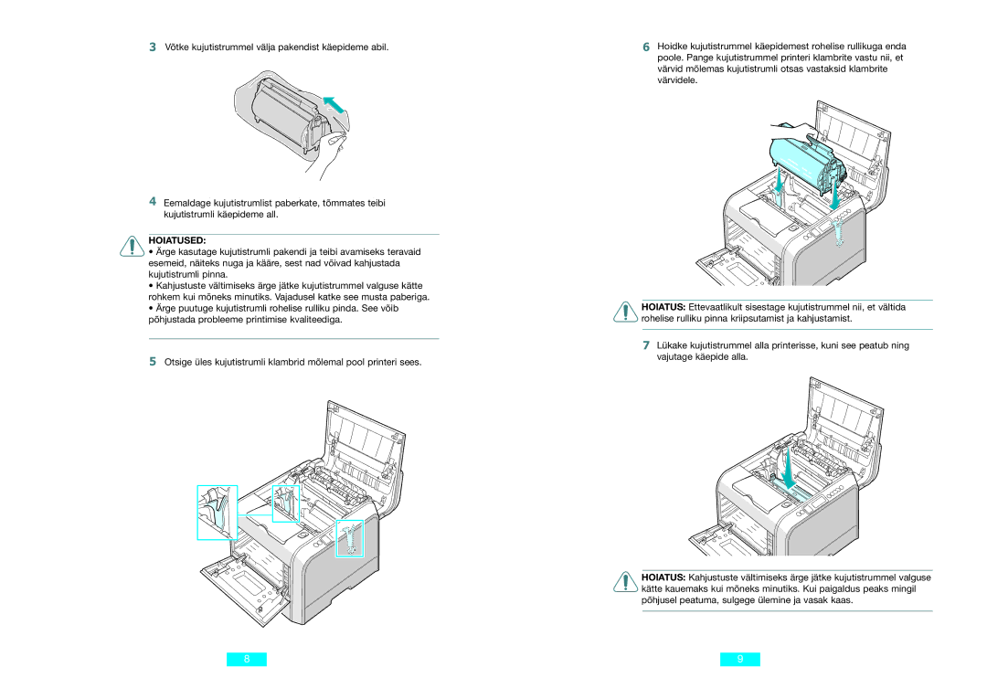 Samsung CLP-500N setup guide Hoiatused 