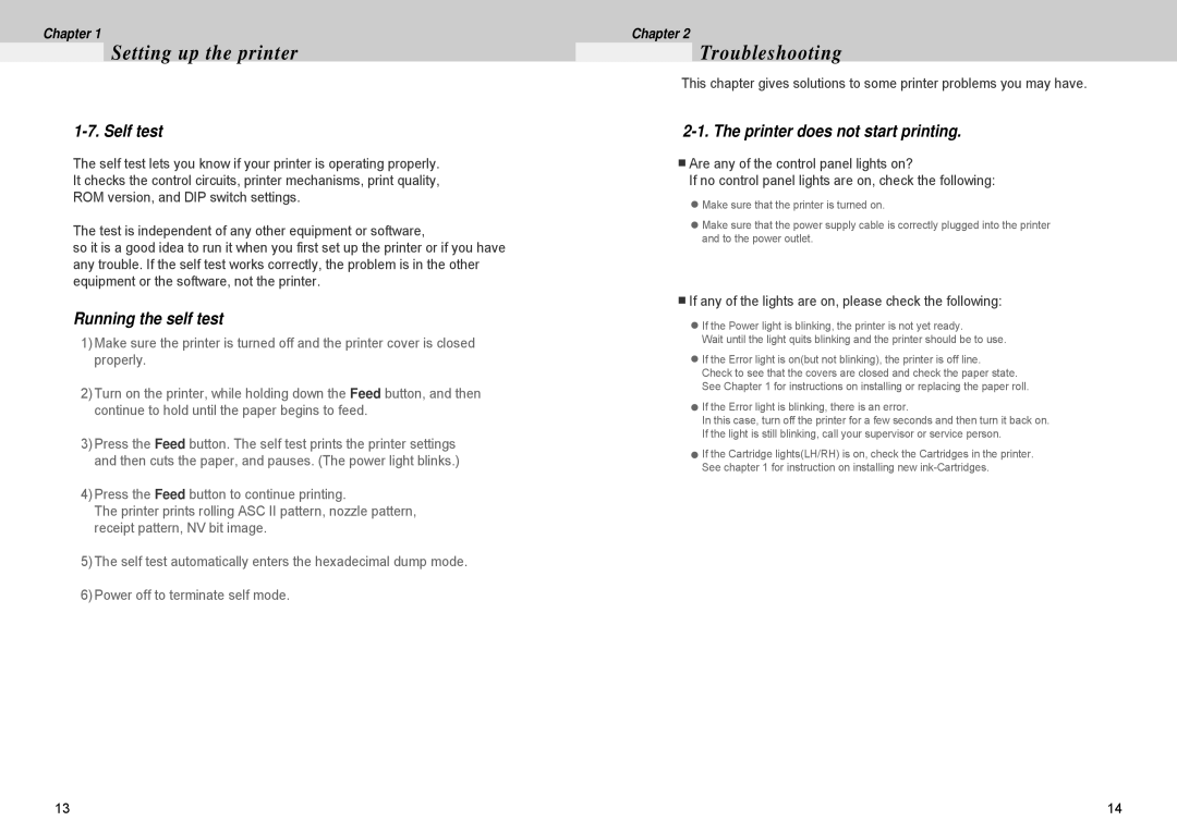 Samsung 500 manual Troubleshooting, Self test, Running the self test, Printer does not start printing 