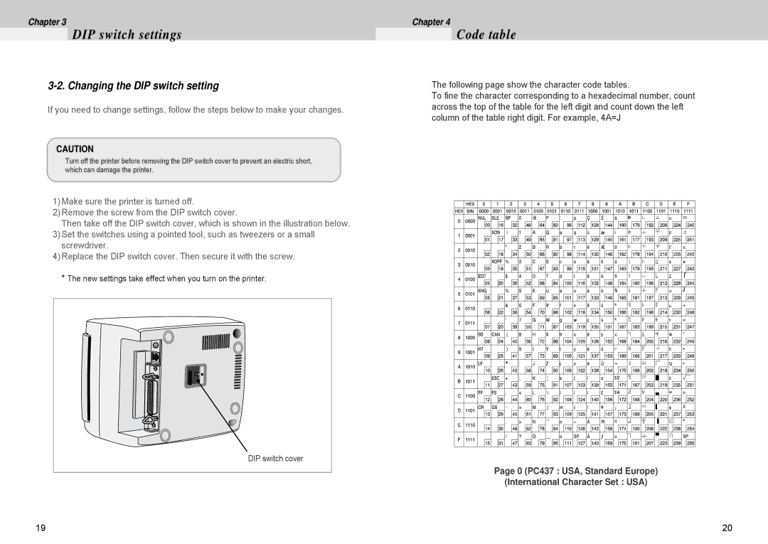 Samsung 500 manual Code table, Changing the DIP switch setting 