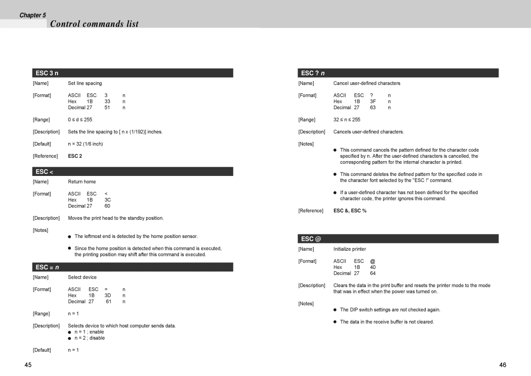 Samsung 500 manual ESC 3 n, ESC = n, ESC ? n 