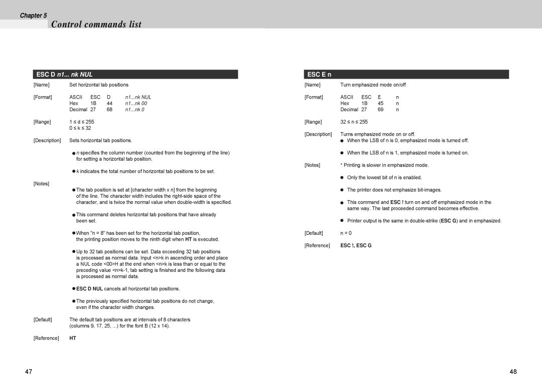 Samsung 500 manual ESC D n1... nk NUL, ESC E n 