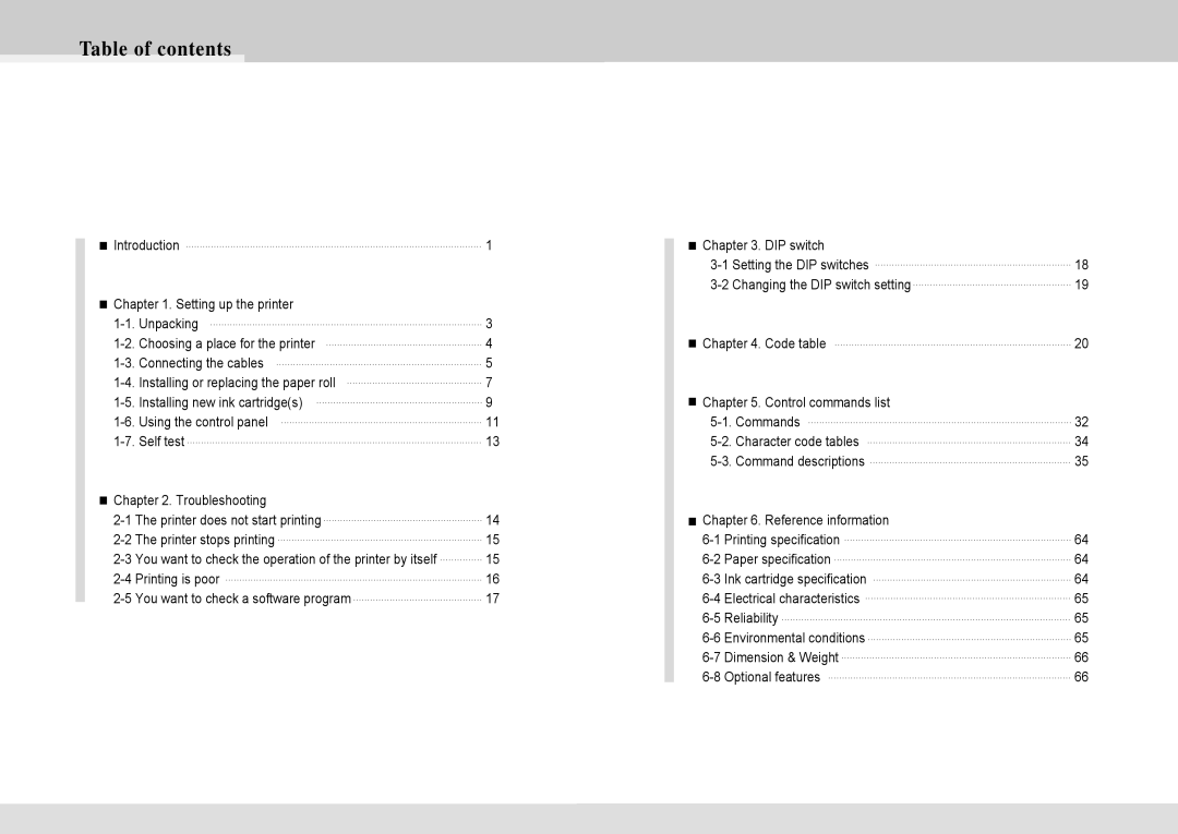 Samsung 500 manual Table of contents 