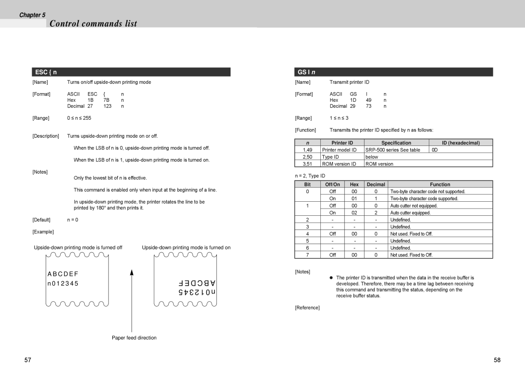 Samsung 500 manual GS I n, Printer ID Specification ID hexadecimal, Bit 