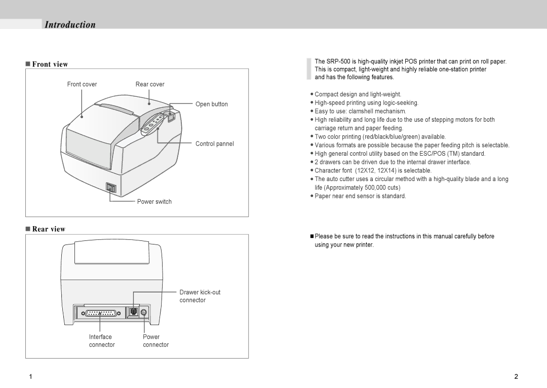 Samsung 500 manual Introduction, Rear view 