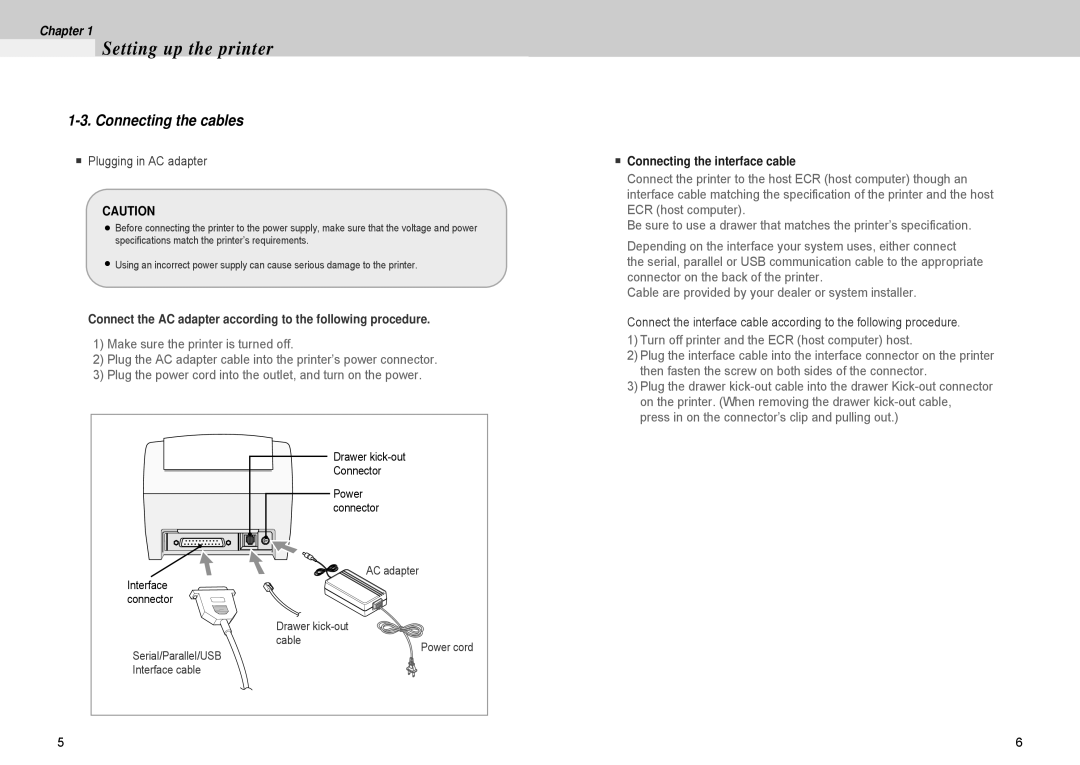 Samsung 500 manual Connecting the cables, Plugging in AC adapter 