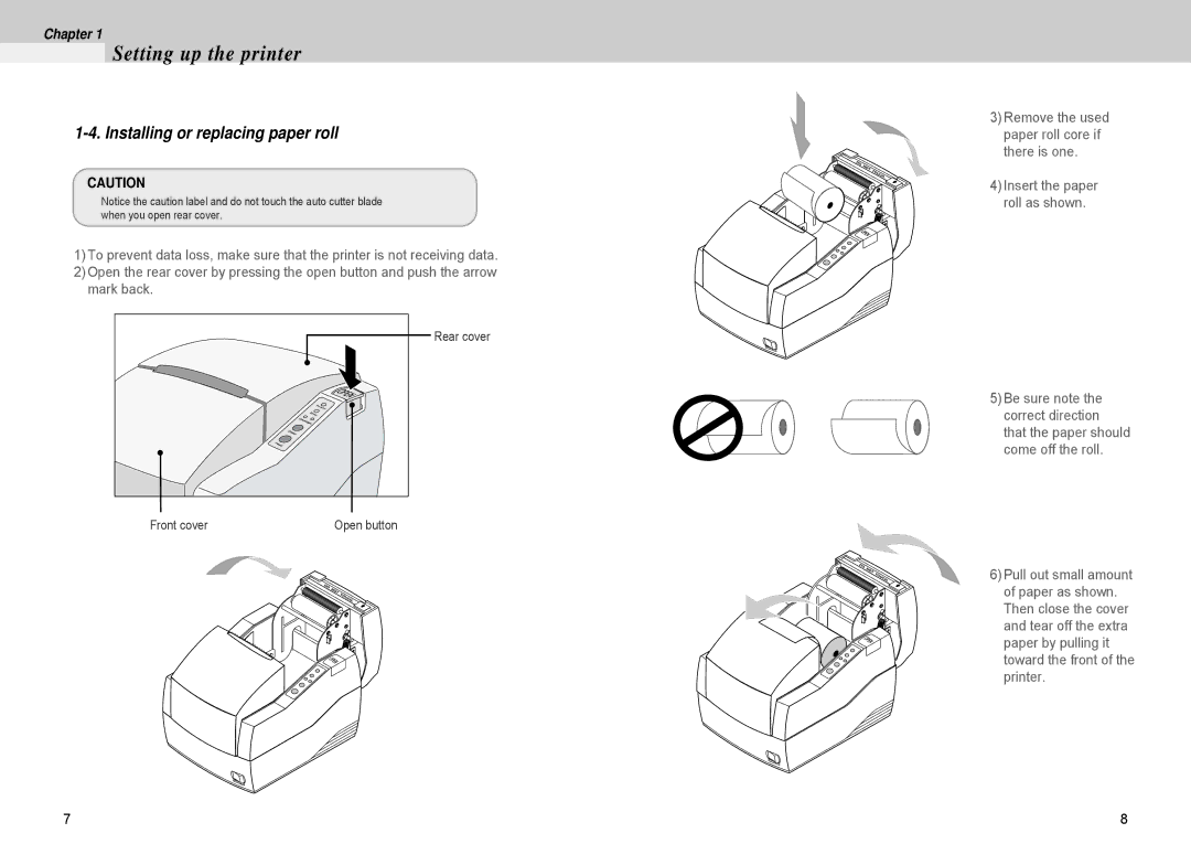 Samsung 500 manual Installing or replacing paper roll 