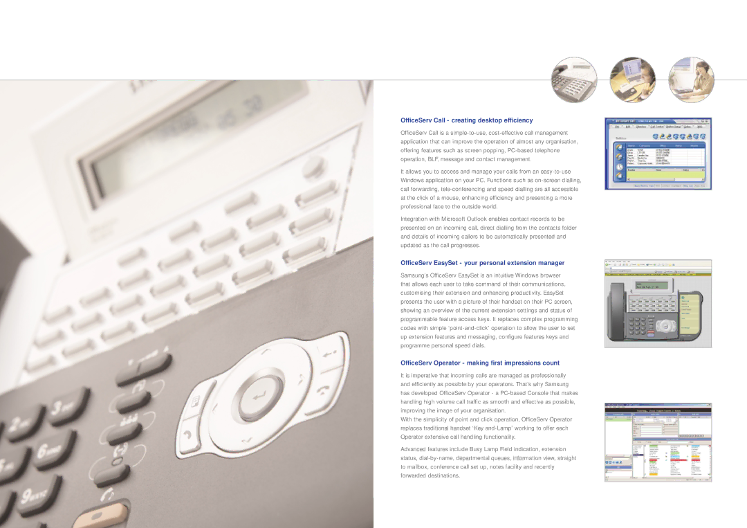 Samsung 5000 Series OfficeServ Call creating desktop efficiency, OfficeServ EasySet your personal extension manager 