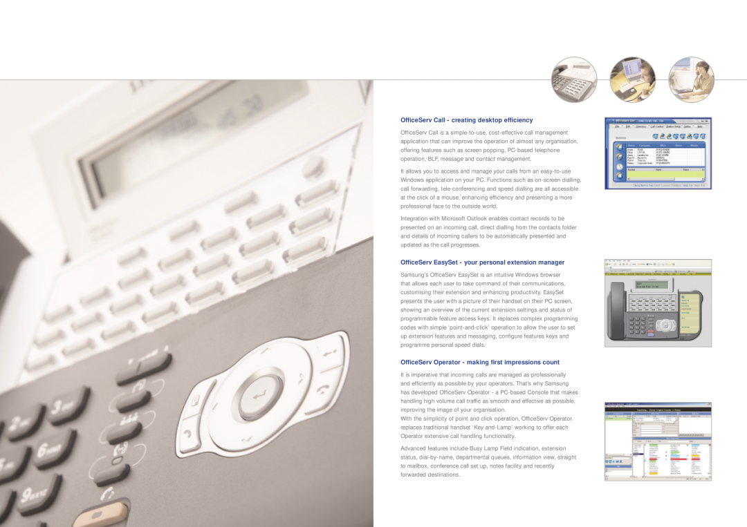 Samsung 5000 Series OfficeServ Call - creating desktop efficiency, OfficeServ EasySet - your personal extension manager 
