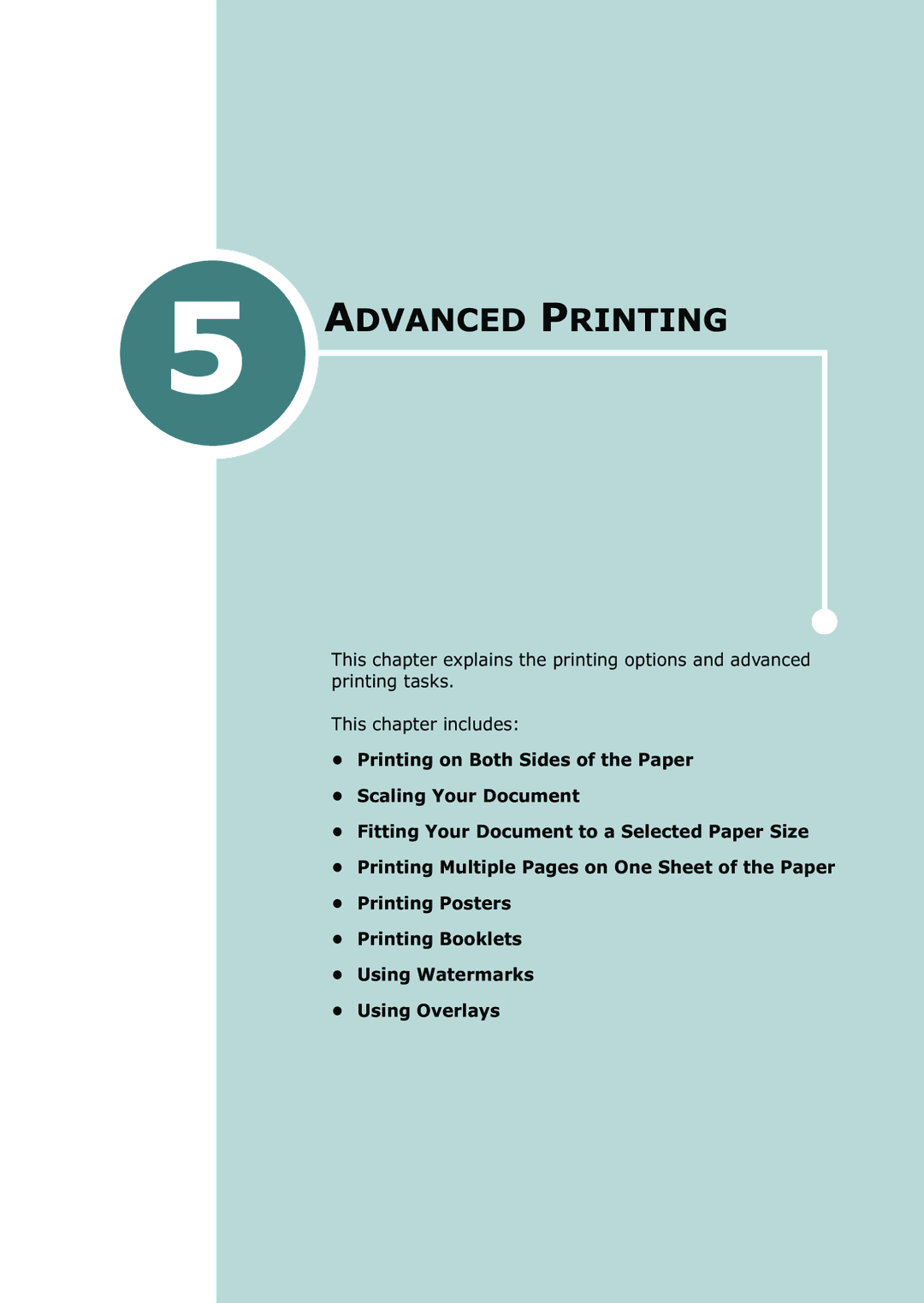 Samsung 500N setup guide Advanced Printing 