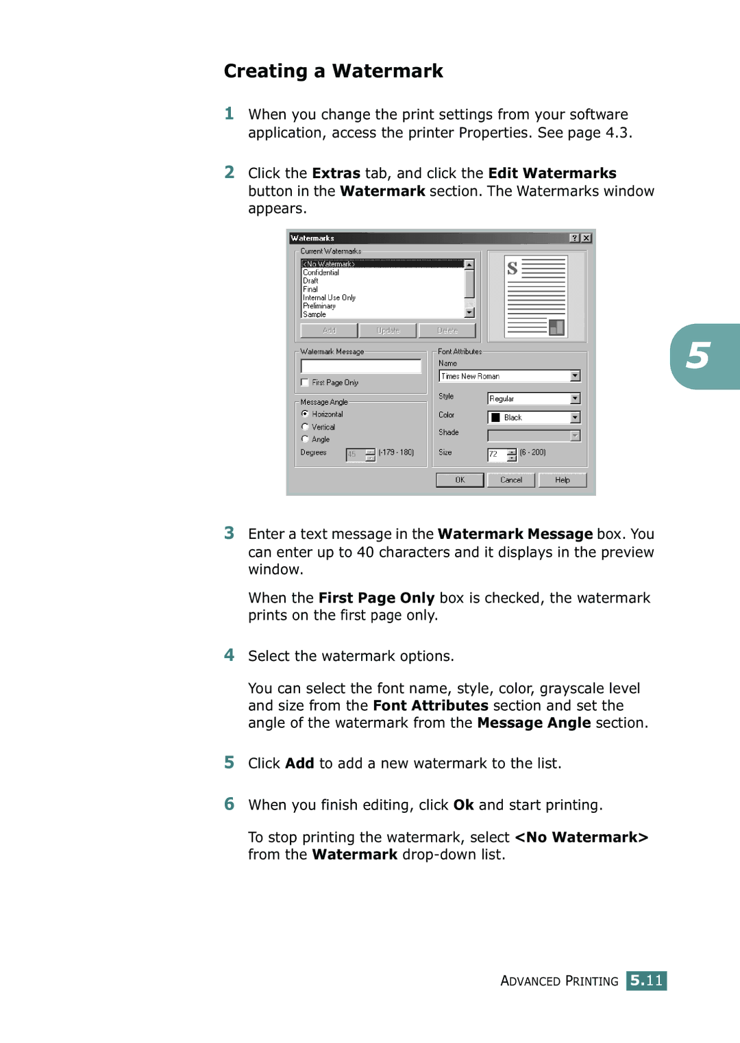 Samsung 500N setup guide Creating a Watermark 