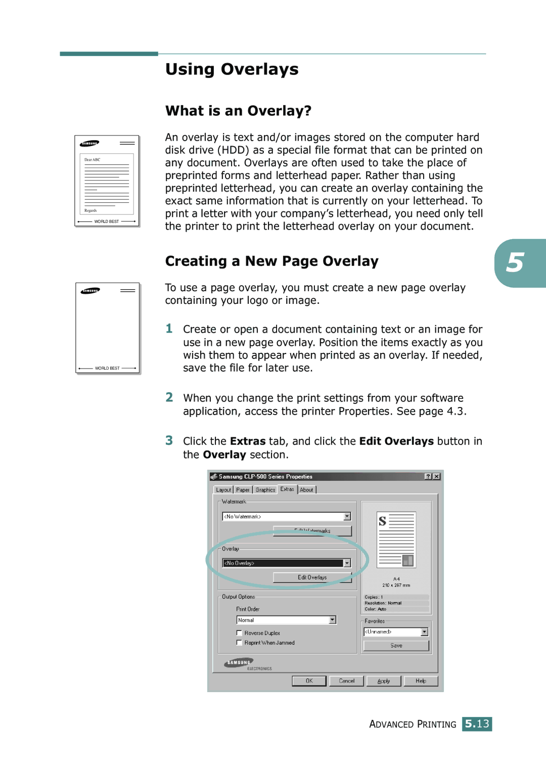 Samsung 500N setup guide Using Overlays, What is an Overlay?, Creating a New Page Overlay 