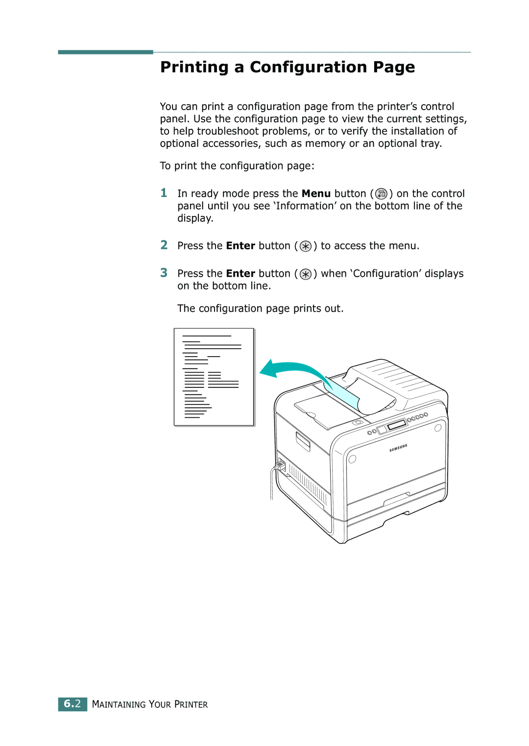 Samsung 500N setup guide Printing a Configuration 