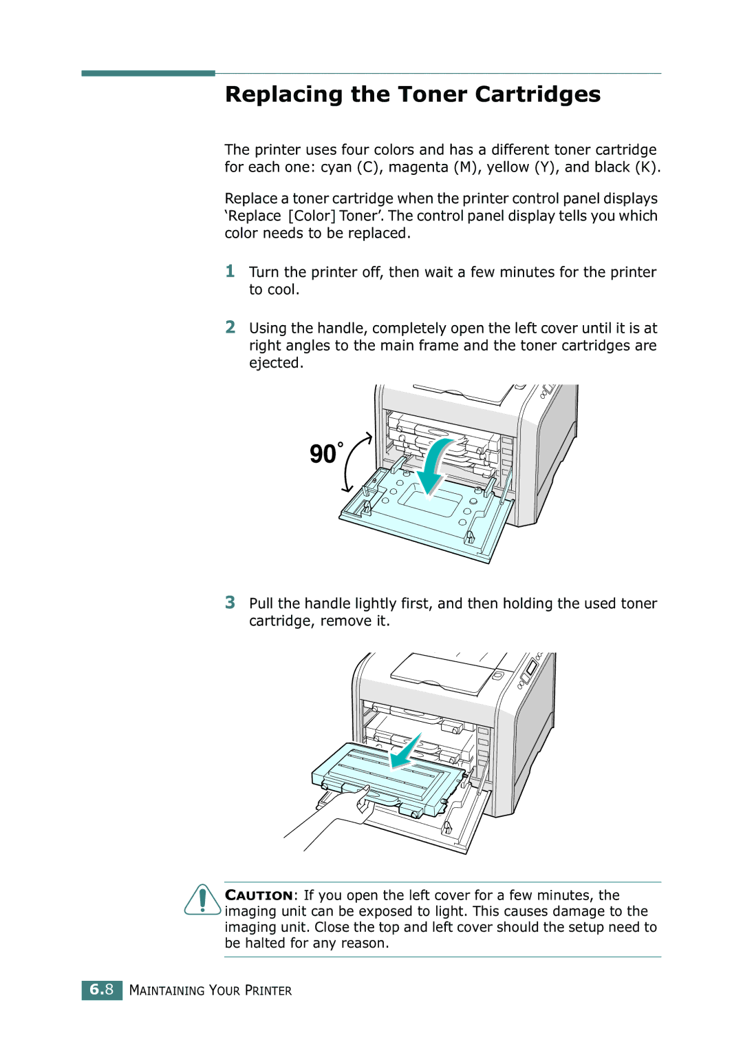 Samsung 500N setup guide Replacing the Toner Cartridges 