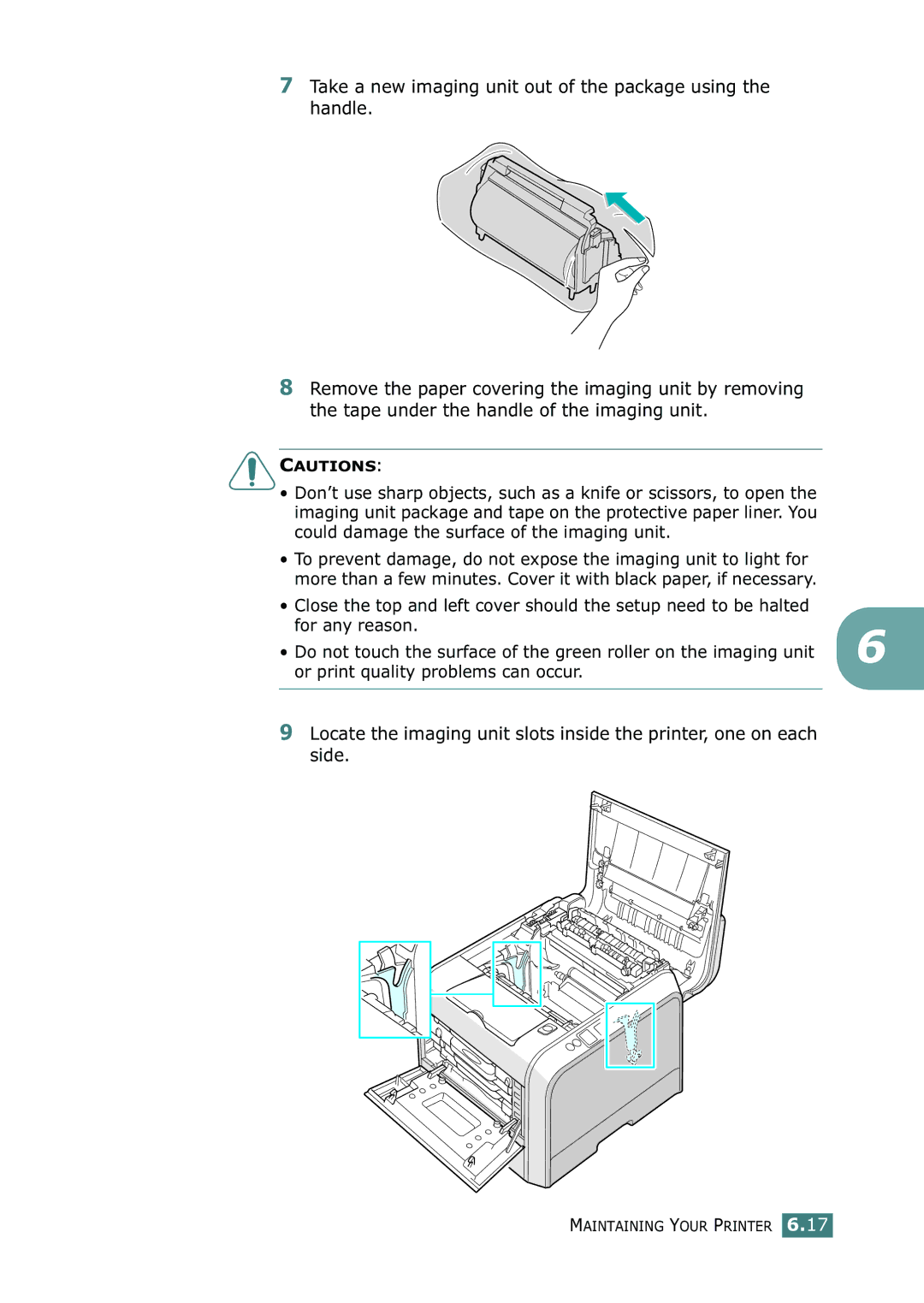 Samsung 500N setup guide Could damage the surface of the imaging unit, For any reason 