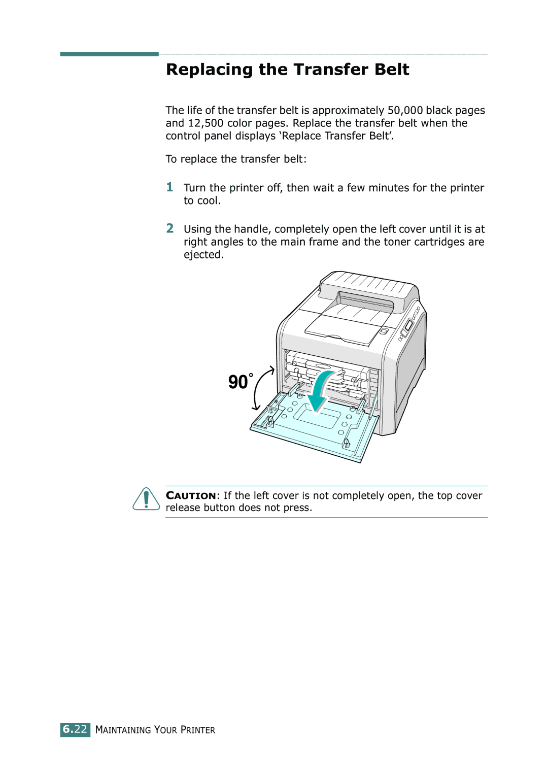 Samsung 500N setup guide Replacing the Transfer Belt 