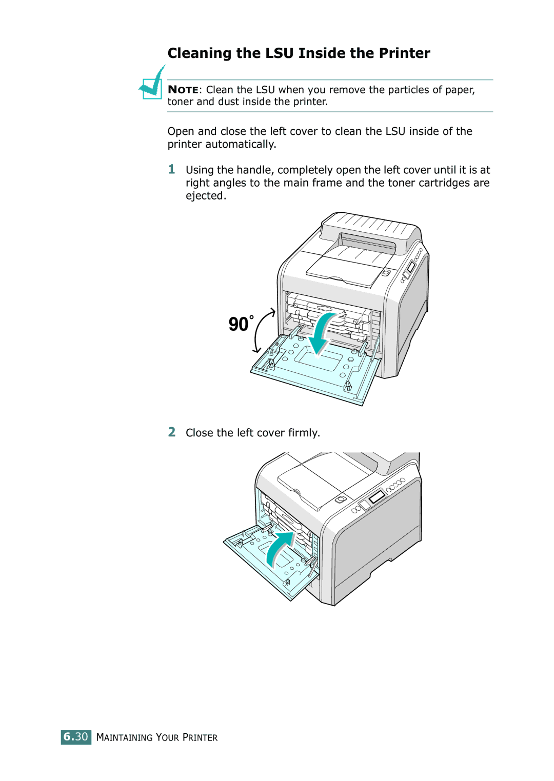 Samsung 500N setup guide Cleaning the LSU Inside the Printer 