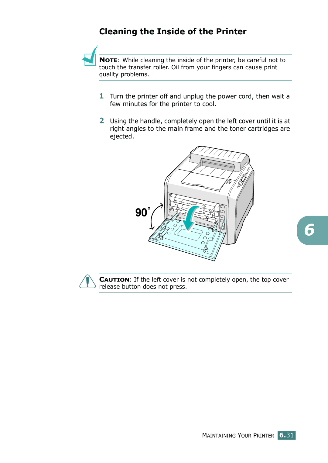 Samsung 500N setup guide Cleaning the Inside of the Printer 