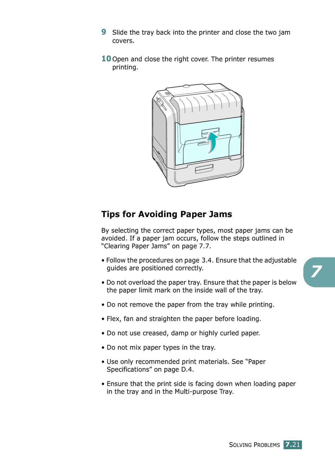 Samsung 500N setup guide Tips for Avoiding Paper Jams, Guides are positioned correctly 