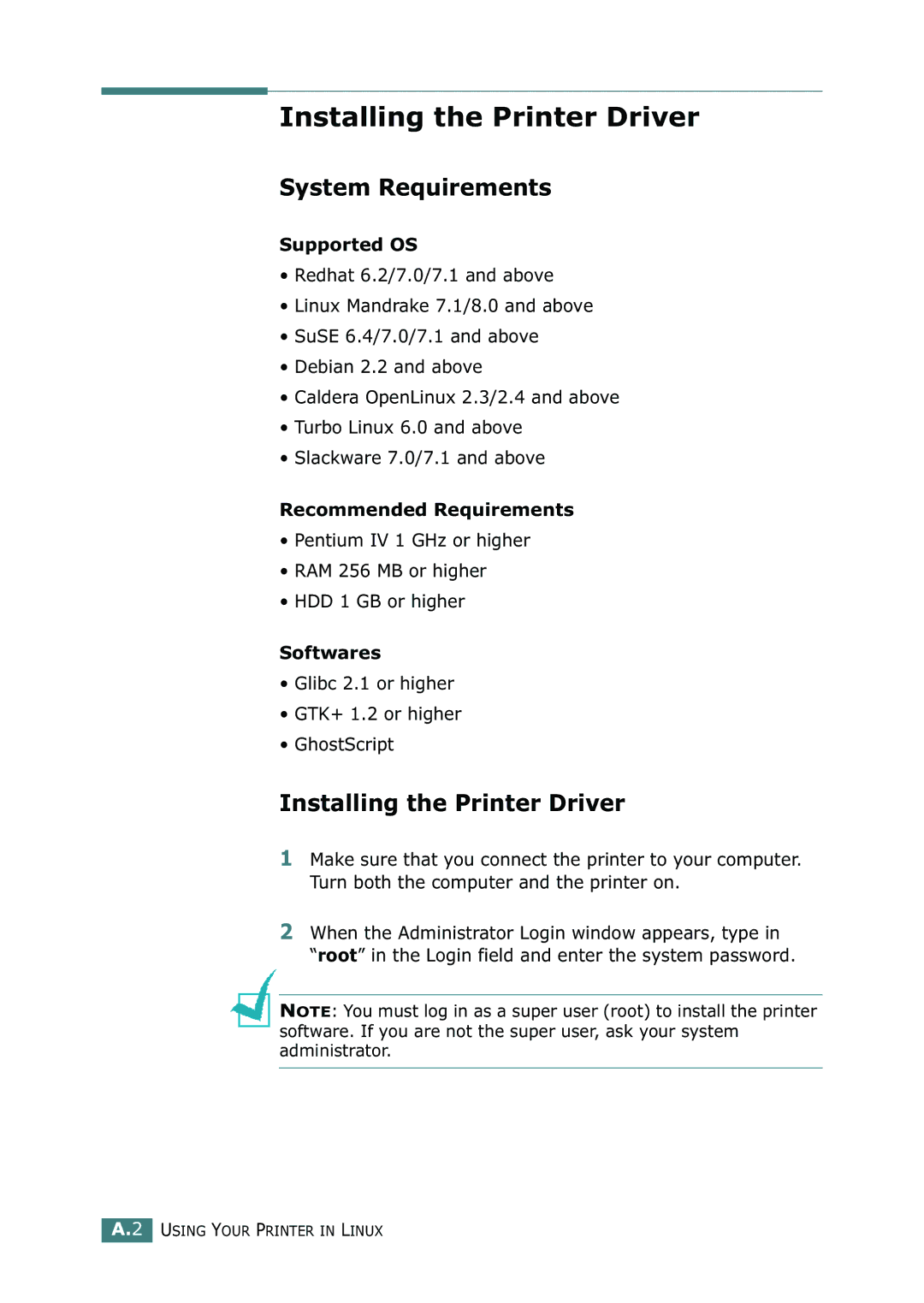 Samsung 500N setup guide Installing the Printer Driver, System Requirements 