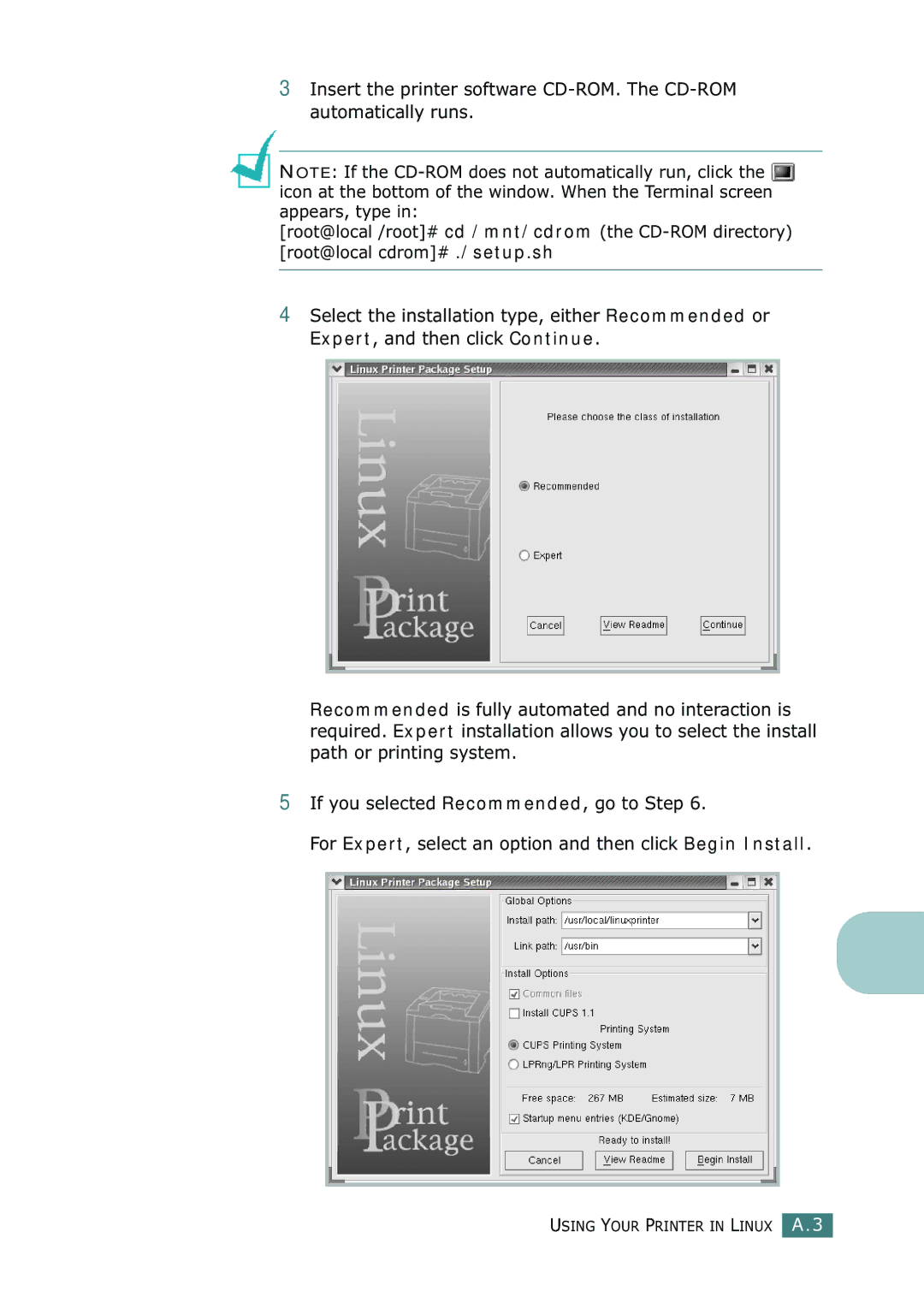 Samsung 500N setup guide Using Your Printer in Linux A.3 