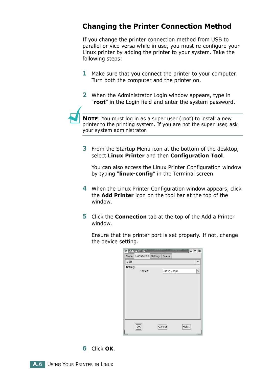 Samsung 500N setup guide Changing the Printer Connection Method 