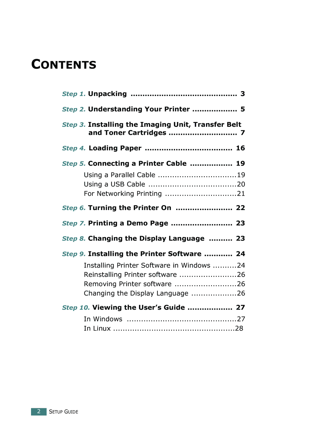 Samsung 500N setup guide Contents 