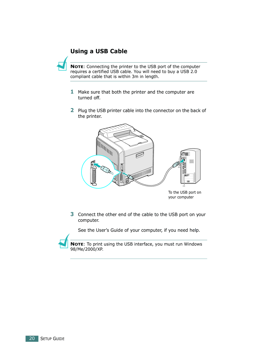 Samsung 500N setup guide Using a USB Cable 